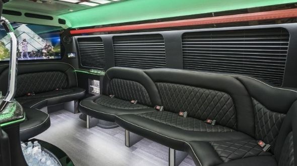 Interior of Charter Bus Company Apple Valley's Sprinter Limo in Apple Valley