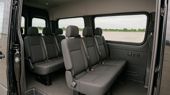 Interior of Charter Bus Company Apple Valley's Sprinter Van Rental With Driver in Apple Valley